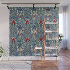 William Morris Vintage Snakeshead Blue & Red Pattern Wall Mural Gallery Image 1