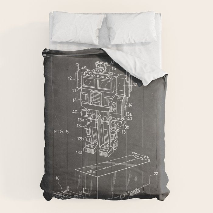 Optimus Prime Patent - Transformers Fan Comic Book Geek Art - Black Chalkboard Comforter Gallery Image 1