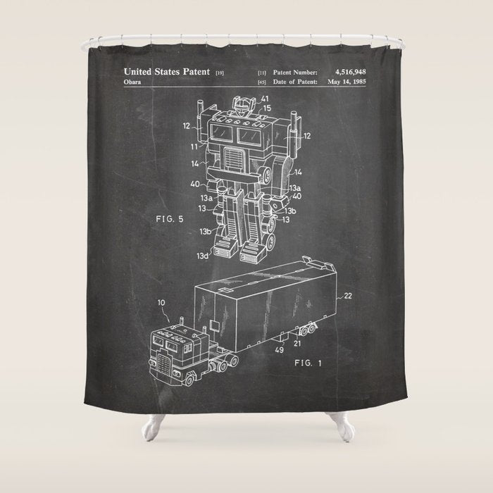 Optimus Prime Patent - Transformers Fan Comic Book Geek Art - Black Chalkboard Shower Curtain Gallery Image 1