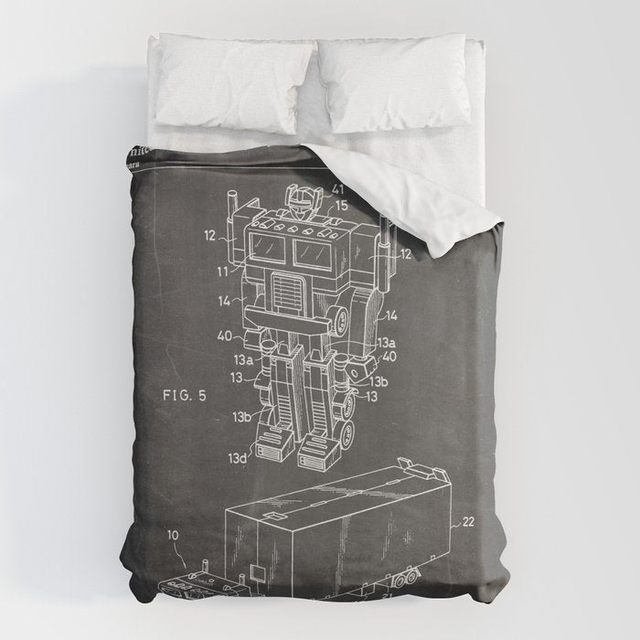 Optimus Prime Patent - Transformers Fan Comic Book Geek Art - Black Chalkboard Duvet Cover Gallery Image 6