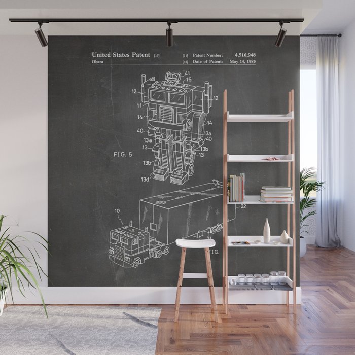 Optimus Prime Patent - Transformers Fan Comic Book Geek Art - Black Chalkboard Wall Mural Gallery Image 1