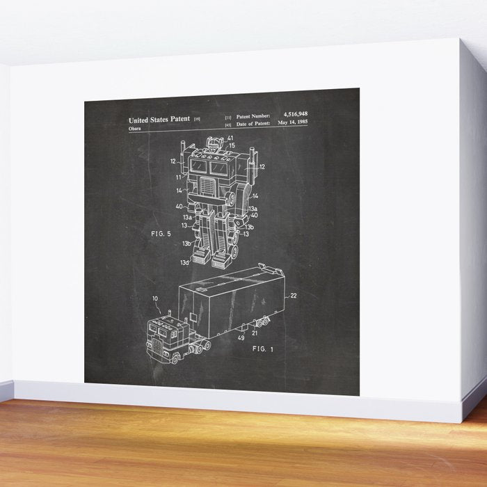 Optimus Prime Patent - Transformers Fan Comic Book Geek Art - Black Chalkboard Wall Mural Gallery Image 2