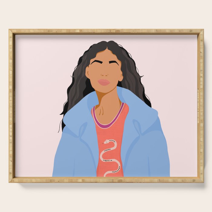 Girl With Snake T-Shirt Serving Tray Gallery Image 1