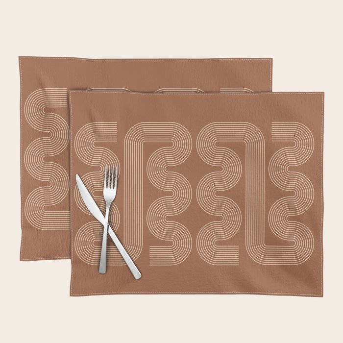 Geometric Lines in Terracotta and Beige 76 (Mid century Midern Rainbow Abstract) Placemat Gallery Image 1