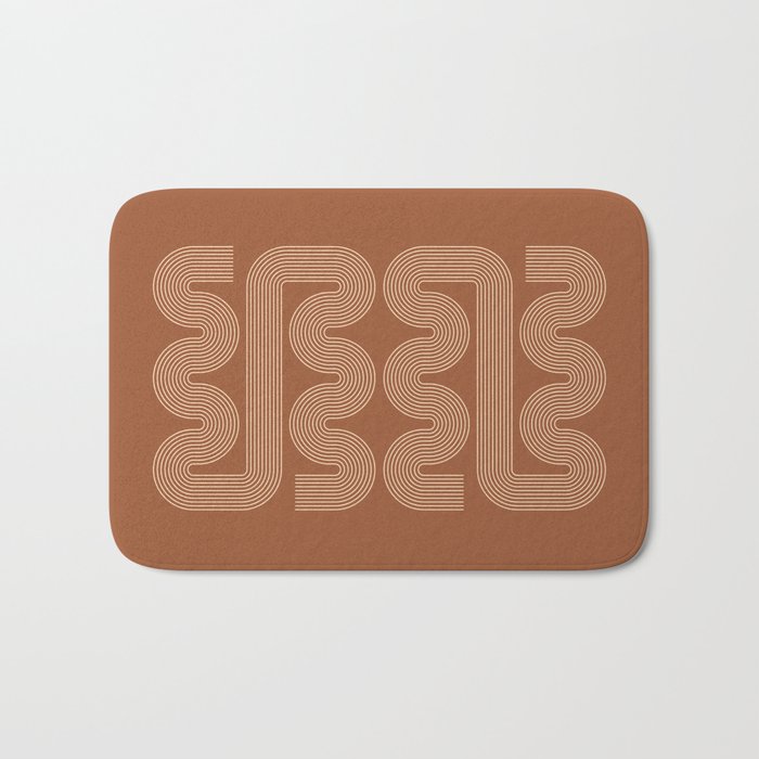 Geometric Lines in Terracotta and Beige 76 (Mid century Midern Rainbow Abstract) Bath Mat Gallery Image 1