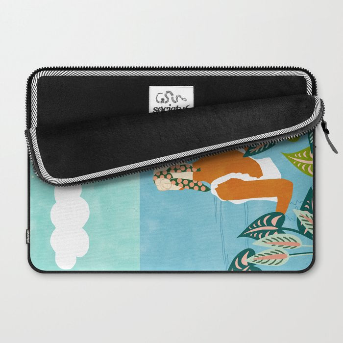 The Pursuit Of Happiness, Woman Ocean Travel Swim Illustration, Bohemian Fashion Tropical Laptop Sleeve Gallery Image 2