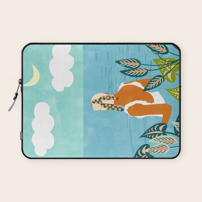 The Pursuit Of Happiness, Woman Ocean Travel Swim Illustration, Bohemian Fashion Tropical Laptop Sleeve Gallery Image 1