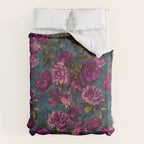 Regency Vibe Velveteen Moody  Flowers Fuchsia Pink Burgundy And Turquoise Duvet Cover Gallery Image 6