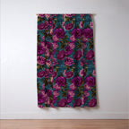Regency Vibe Velveteen Moody  Flowers Fuchsia Pink Burgundy And Turquoise Window Curtain Gallery Image 3