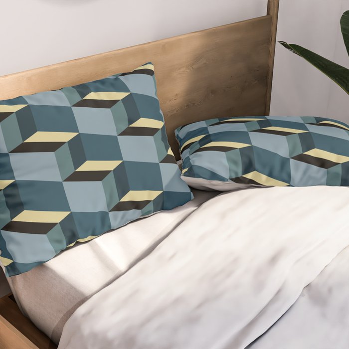 Cuboid Mid Century Abstract Shapes Pattern III Pillow Sham Gallery Image 2