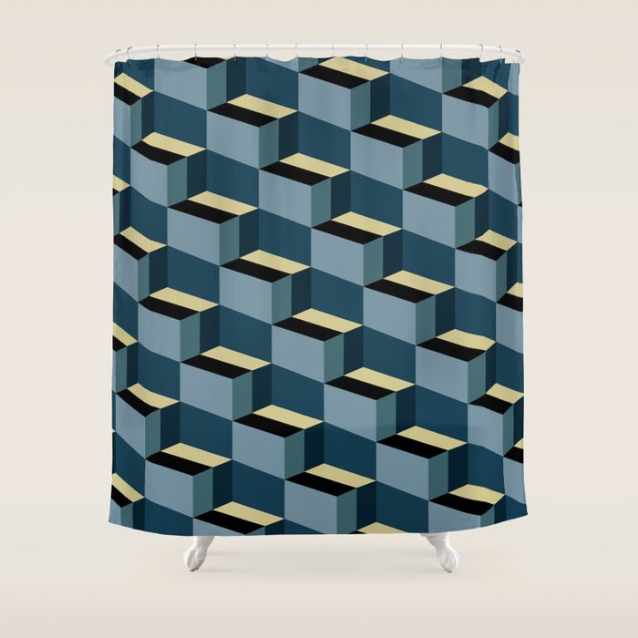 Cuboid Mid Century Abstract Shapes Pattern III Shower Curtain Gallery Image 1