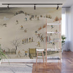 The Practice Slope winter skiing landscape painting by Franz Sedlacek  Wall Mural Gallery Image 1