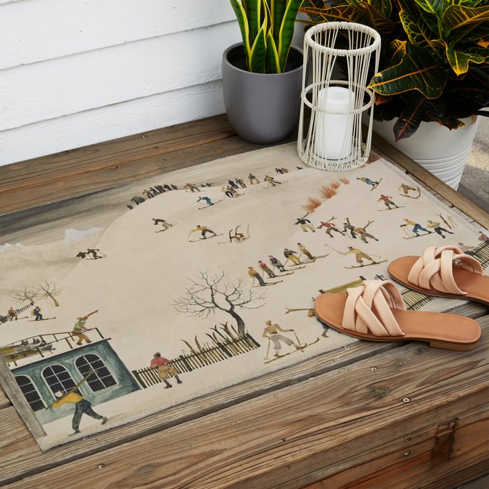 The Practice Slope winter skiing landscape painting by Franz Sedlacek  Outdoor Rug Gallery Image 2
