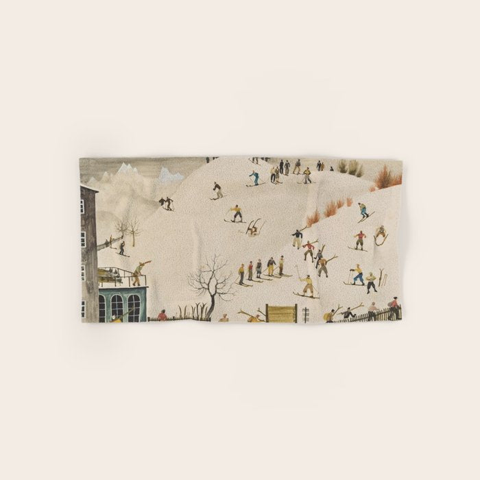 The Practice Slope winter skiing landscape painting by Franz Sedlacek  Bath Towel Gallery Image 1