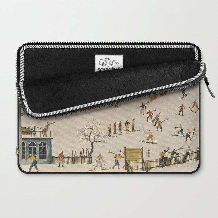 The Practice Slope winter skiing landscape painting by Franz Sedlacek  Laptop Sleeve Gallery Image 2