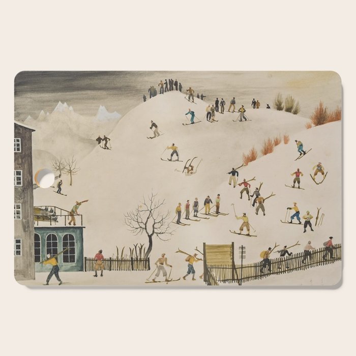 The Practice Slope winter skiing landscape painting by Franz Sedlacek  Cutting Board Gallery Image 1