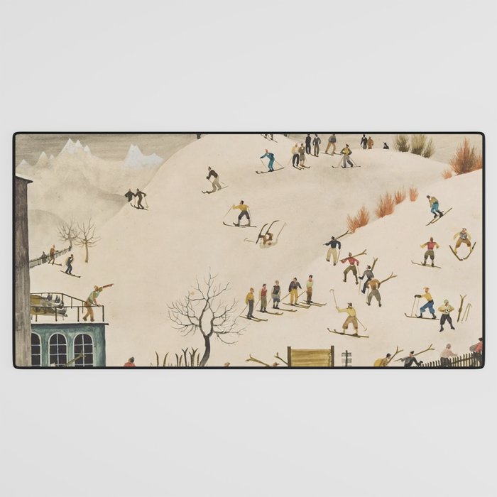 The Practice Slope winter skiing landscape painting by Franz Sedlacek  Desk Mat Gallery Image 3
