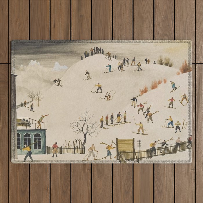 The Practice Slope winter skiing landscape painting by Franz Sedlacek  Outdoor Rug Gallery Image 1