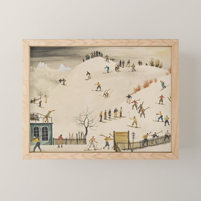 The Practice Slope winter skiing landscape painting by Franz Sedlacek  Mini Art Print Gallery Image 1