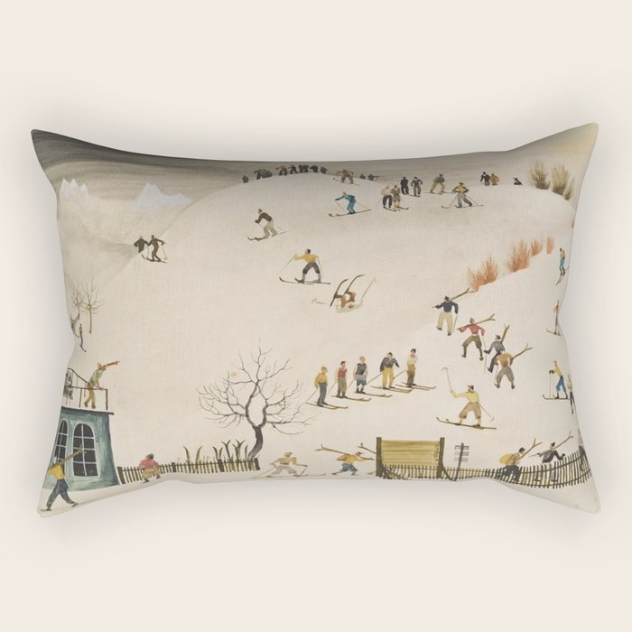 The Practice Slope winter skiing landscape painting by Franz Sedlacek  Rectangular Pillow Gallery Image 1