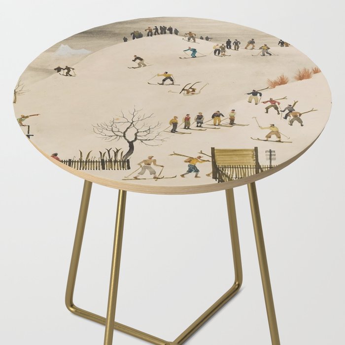 The Practice Slope winter skiing landscape painting by Franz Sedlacek  Side Table Gallery Image 2