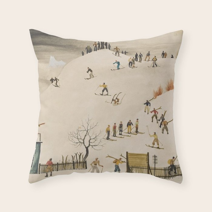 The Practice Slope winter skiing landscape painting by Franz Sedlacek  Throw Pillow Gallery Image 1