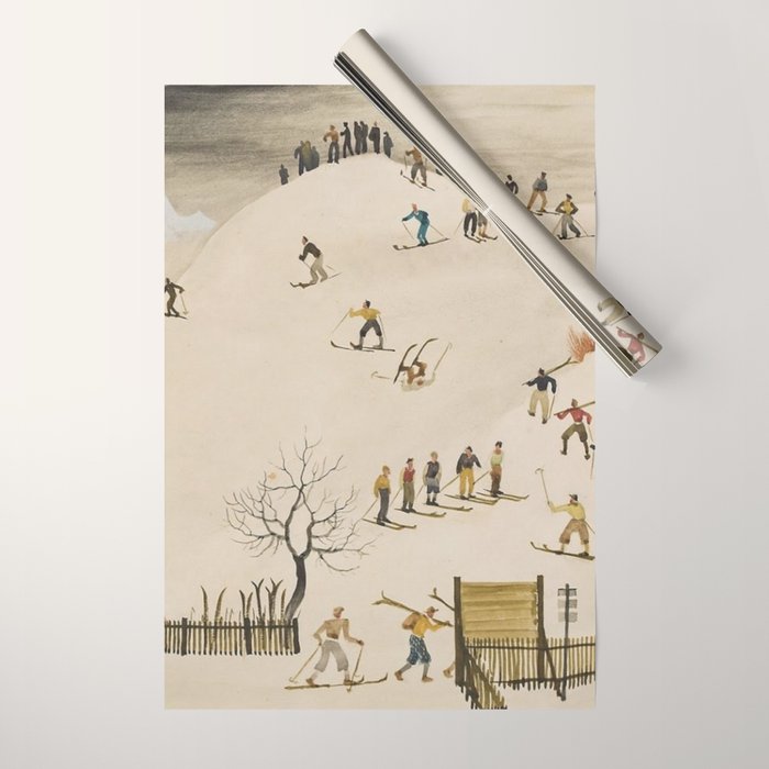 The Practice Slope winter skiing landscape painting by Franz Sedlacek  Wrapping Paper Gallery Image 1