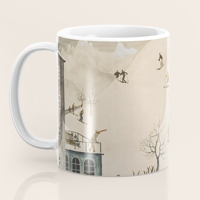 The Practice Slope winter skiing landscape painting by Franz Sedlacek  Coffee Mug Gallery Image 3