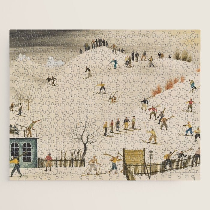 The Practice Slope winter skiing landscape painting by Franz Sedlacek  Jigsaw Puzzle Gallery Image 1