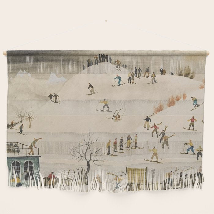 The Practice Slope winter skiing landscape painting by Franz Sedlacek  Wall Hanging Gallery Image 1