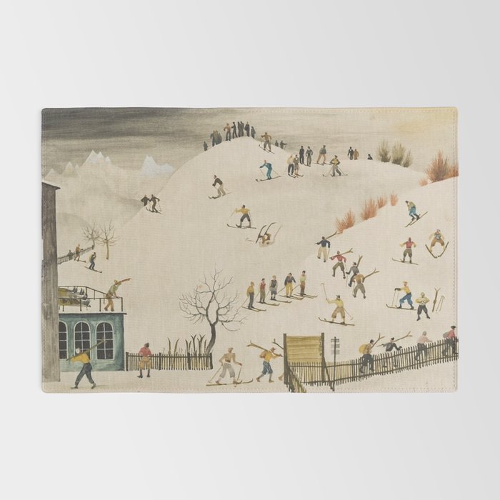 The Practice Slope winter skiing landscape painting by Franz Sedlacek  Rug Gallery Image 2