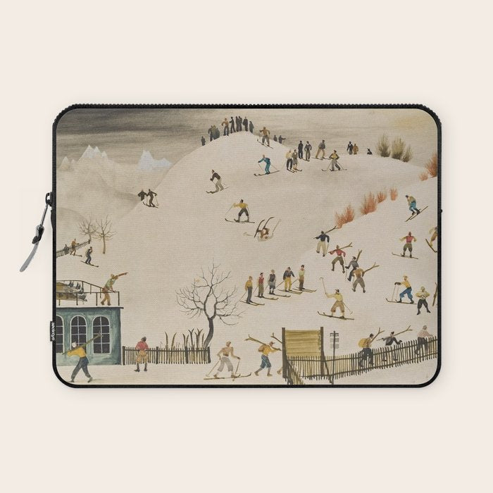 The Practice Slope winter skiing landscape painting by Franz Sedlacek  Laptop Sleeve Gallery Image 1