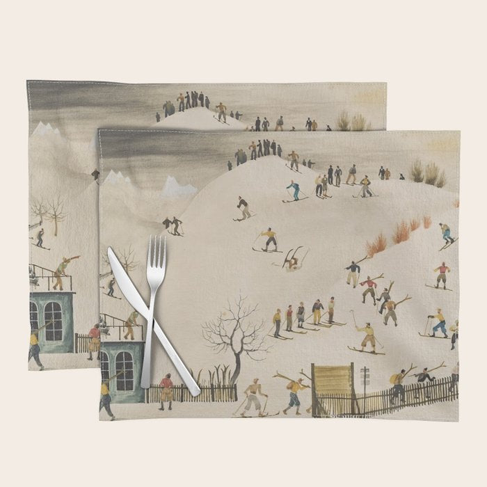 The Practice Slope winter skiing landscape painting by Franz Sedlacek  Placemat Gallery Image 1