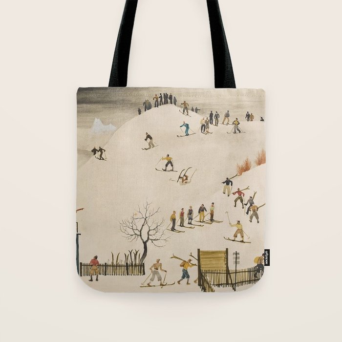 The Practice Slope winter skiing landscape painting by Franz Sedlacek  Tote Bag Gallery Image 1
