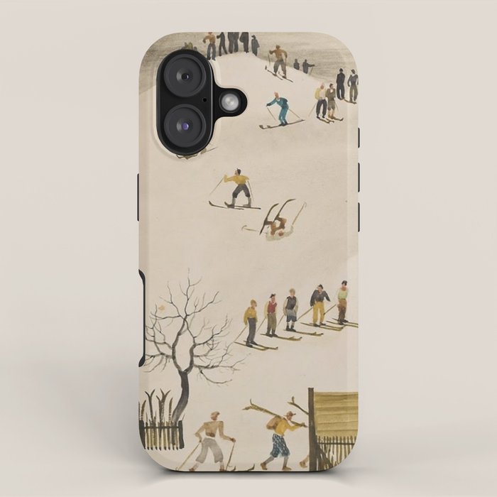 The Practice Slope winter skiing landscape painting by Franz Sedlacek  iPhone Case Gallery Image 1