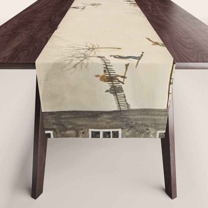 The Practice Slope winter skiing landscape painting by Franz Sedlacek  Table Runner Gallery Image 1