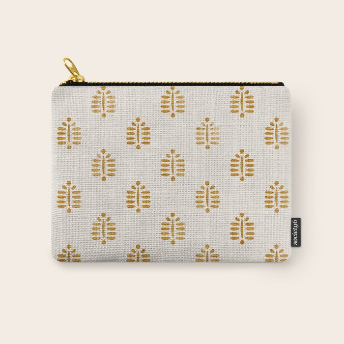 block print palm in golden on natural Carry All Pouch Gallery Image 1