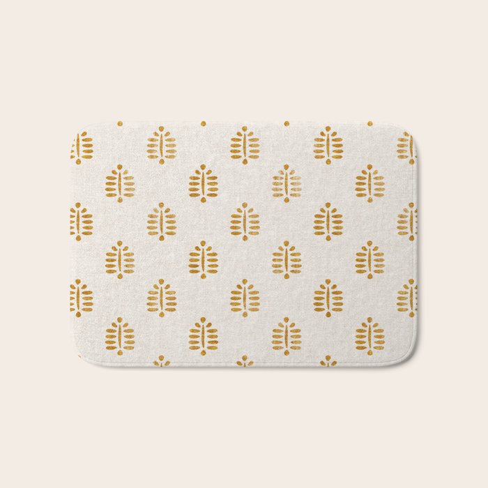 block print palm in golden on natural Bath Mat Gallery Image 1