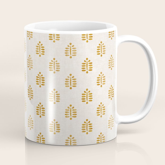 block print palm in golden on natural Coffee Mug Gallery Image 1