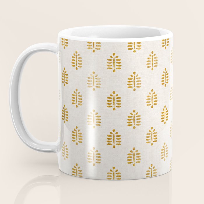 block print palm in golden on natural Coffee Mug Gallery Image 3