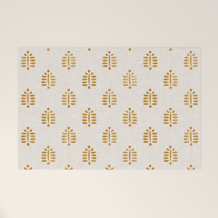 block print palm in golden on natural Welcome Mat Gallery Image 1