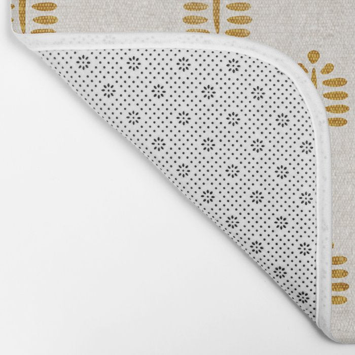 block print palm in golden on natural Bath Mat Gallery Image 2