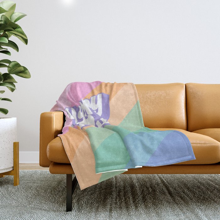 Retro Rainbow Happy full Typography Throw Blanket Gallery Image 1
