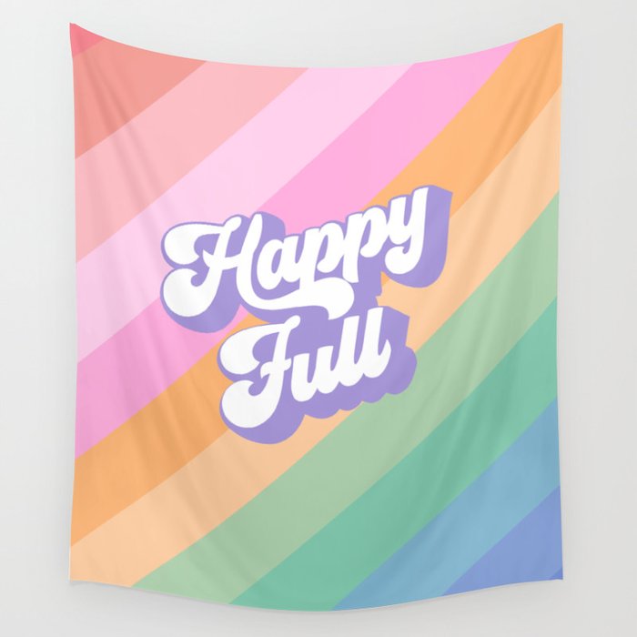 Retro Rainbow Happy full Typography Wall Tapestry Gallery Image 1