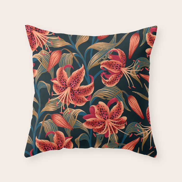 Tiger Lily - Orange Green Throw Pillow Gallery Image 6