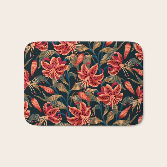 Tiger Lily - Orange Green Bath Mat Gallery Image 1