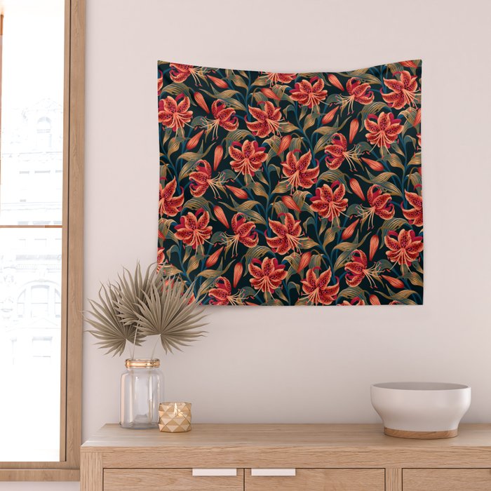 Tiger Lily - Orange Green Wall Tapestry Gallery Image 2