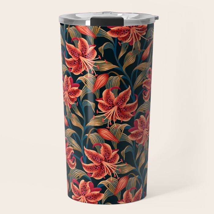 Tiger Lily - Orange Green Travel Mug Gallery Image 1