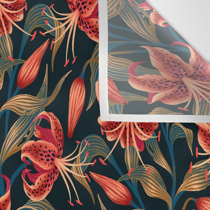 Tiger Lily - Orange Green Wall Tapestry Gallery Image 3