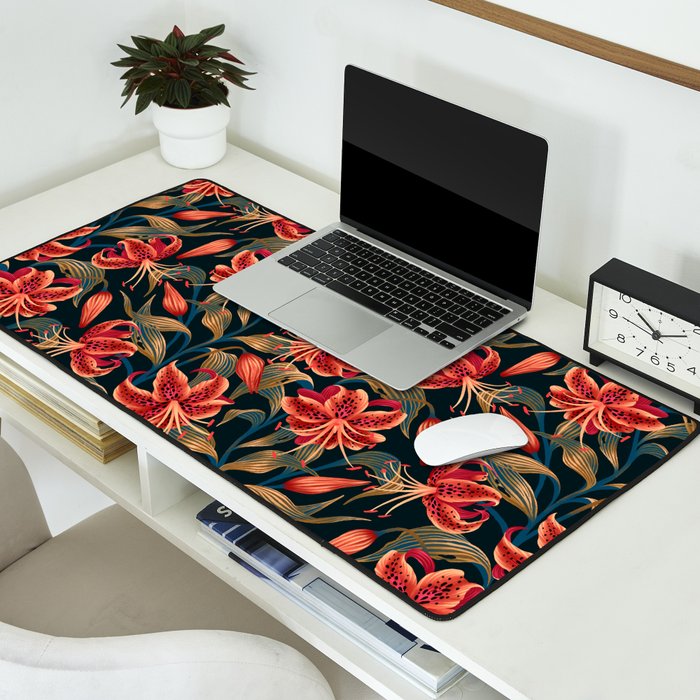 Tiger Lily - Orange Green Desk Mat Gallery Image 2